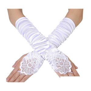 Fingerless Gloves Fashion Black White Red Bride Accessories Pearl Satin Rhinestone Lace Prom Party Mittens Drop Delivery Hats Scarves Ottck