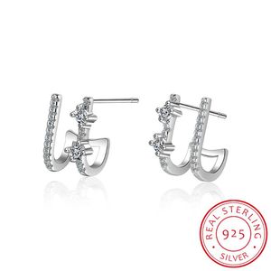 Серьги для гвоздики 1pair Fashion 925 Серебряная Серебряная Звезда Циркониея ушной клип без пронзительных манжетов для женщин панк -очарование Bijouxstud