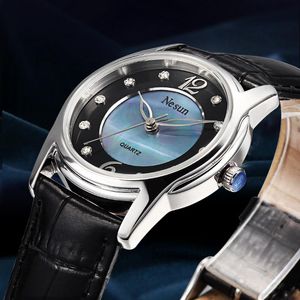 Wristwatches Switzerland NESUN Quartz Women's Watches Waterproof Genuine Leather Strap Diamond Ladies's N6033