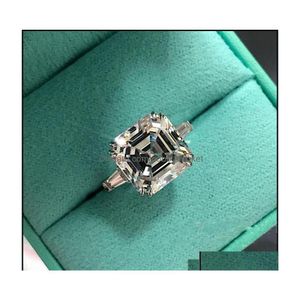 Wedding Rings Original 925 Sier Square Ring Asscher Cut Simated Diamond Engagement Cocktail Women Topaz Finger Fine Jewelry Drop Deli Dhklh