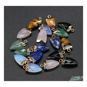 Konst och hantverk Natural Stone Rose Quartz Lapis Lazi Turquoise Opal Pendant Charms DIY för Druzy Armband Halsbandörhängen Jycken DH94U