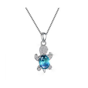Pendant Necklaces Cute Blue Purple Oval Zircon Rainbow Stone Turtle For Women Fashion Jewelry Mticolor Crystal Animal Necklace Drop Otzre