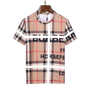 Men's T-Shirts black and white new double yarn 100% cotton fabric classic plaid European and American brand letter pattern variety loose