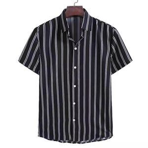 Erkekler Sıradan Gömlek Yaz Çizgili Erkekler Pamuk Kısa Kollu Düğme Gömlek Bluz Üst Erkek Moda Vintage Giysileri Camisa Hombremen's