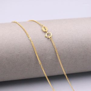 Kedjor AU750 REAL 18K Yellow Gold Chain Neckce för kvinnor Kvinna 1,0 mm Curb Thin Link Choker Halsband 16.5''l Gift Gord22