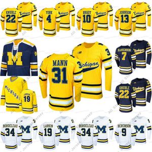 Maglia da hockey personalizzata NCAA Michigan Wolverines Mike Knuble Strauss Mann Jack Becker Jimmy Lambert Matty Beniers Kent Johnson Quinn Hughes Dylan Larkin