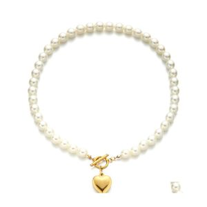 Hänge halsband 2021 mode pärla pärla för kvinnor flickor rostfritt stål guld sier hjärthalsband brud brudtärnor engagemang del dh2bg