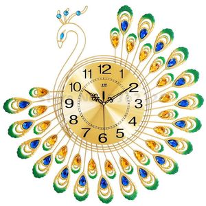 Wall Clocks Metal Clock Home Decoration Office Bracket Modern Design Mounted Mute Peacock Pattern Hanging Watch Crafts