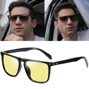 Solglasögon 2023 Nattkörande män Anti-bländfärgad syn Polariserad för kvinnor fyrkantiga gula vintageunglasses