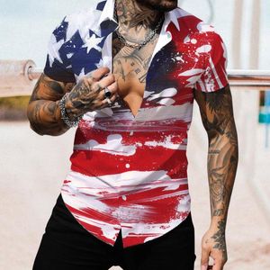 Men's Casual Shirts Blouse Shirt Male Summer Independence Day Flag Print Short Sleeve Turn Down Collar Compression Swim TopMen's