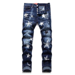 Jeans da uomo Pantaloni hip-hop con stampa graffiti Pantaloni skinny slim stretch streetwear in denim per uomoUomo