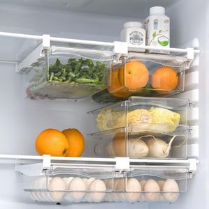Hooks & Rails Kitchen Portable Clear Fridge Organizer Slide Shelf Pull-out Drawer Rack Storage Box Refrigerator Fruit Food BoxHooks