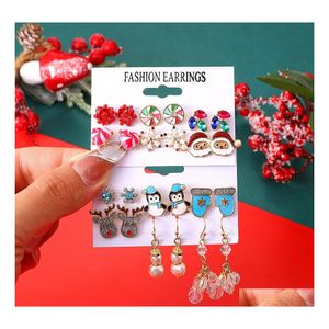 Stud Fashion Jewelry Chirstmas ￶rh￤ngen Set Snowflake Elk Santa Claus Dingle 6Pairs/Set Drop Delivery Dh64b