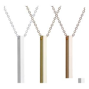 Pendant Necklaces Custom Personalized Vertical Bar Necklace Sier Engraved Date Name For Women Wedding Jewelry Anniversary Mom Gift D Ot2O9