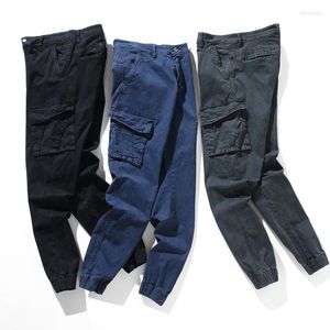 Pantaloni da uomo Vita media Cargo Tinta unita Tasche multiple Pantaloni allacciati alla caviglia resistenti all'usura Inverno Nero 38Bert22 da uomo