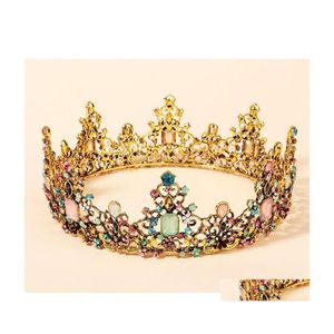 Diademi Cristallo Vintage Regina reale Re e corone Uomini/donne Spettacolo Prom Diadema Ornamenti per capelli Accessori per gioielli da sposa 27 E3 Dr Dhhby