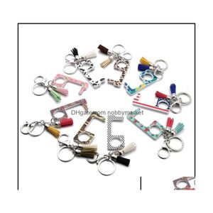 Key Rings Acrylic Keychain Tool Leather Tassel Pendant Bag Charm Keyring Noncontact Edc Door Opener Elevator Button Fashion Car Chai Dhdor