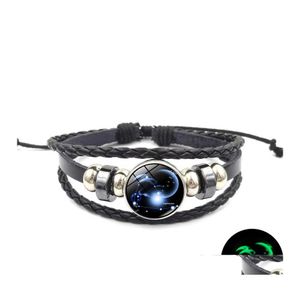 Braccialetti con ciondoli Glow In The Dark 12 Braccialetto in pelle con segno zodiacale 18 mm Ginger Snap Button per donna Uomo Gioielli di moda Drop Delivery Otllu