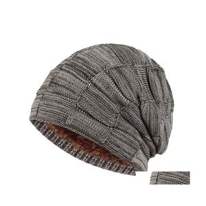 Beanie/Skull Caps Solid Color Hip Hop Knit Beanie Hat Men Winter Hats Boy Warm Plus Veet Thicken Thocking Cap Sick Delivery Fashi otfro