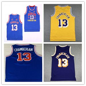 13 Wilt Chamberlain Harlem Globetrotters film Vintage koszulki koszykarskie szyte kolor drużyny niebieski złoty fioletowy mundury męskie rozmiar S-XXXL