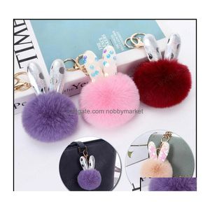 Key Rings Jewelry Faux Fur Keychain Pompon Soft Rabbit Ears Bags Hang Chain Pendant Balls Ring Bag Gift Car Llaveros Drop Delivery 20 Dhehi