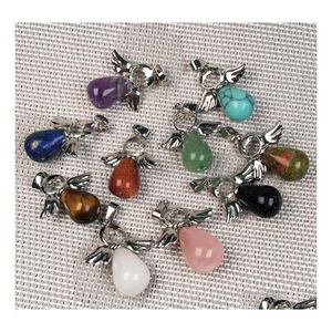 Arts And Crafts Natural Stone Angel Pendant Charms For Necklace Pink Quartz Agates Pendants Siercolor Water Drop Female Jewelry Gift Dhvbg