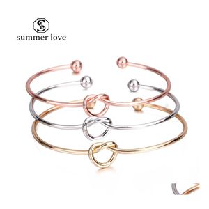Link Chain Sale Tie Knut Heart Charm Armband Bangle For Women Sweet Sier Gold Rose Plating Open Wire Bridesmaid Jewelry Gift Drop DHGRS