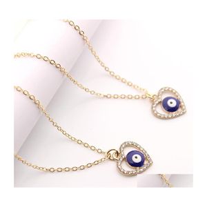 ペンダントネックレスファッションジュエリートルコのシンボル邪悪な目のネックレスRHINSTONE HEART BLUE EYESドロップデリバリーペンダントDHYDZ