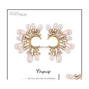 Orecchini a bottone Gioielli Yup Coreano Perle d'imitazione Fiore Per le donne Alta qualità Squisito Cubic Zirconia Bijoux Femme Drop Delivery 2 Dhrpr