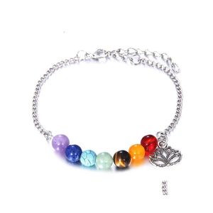 Charm Bracelets 7 Chakras Lotus Flower Charms For Women Crystal Healing Nce Beads Nature Stone Yoga Handmade Jewelry Drop Delivery Otijf
