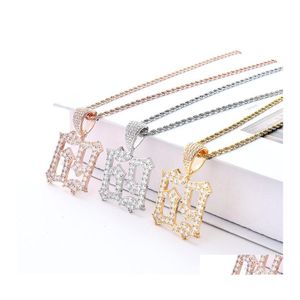 Anhänger Halsketten Hip Hop Digital 69 Halskette für Männer Frauen Iced Out Bling CZ Ziffer Gold Sier Twisted Chain Hiphop Rapper Schmuck Ot5Fh