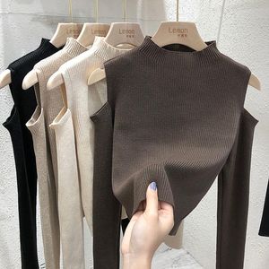 Women's Sweaters Sexy Fashion Off Shoulder Bottomed Thin Sweater 2023 Autumn Winter Solid Slim Knitted Pullover Top Elegant All-match Jumper