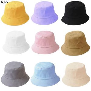 Cloches Korean Adult Kids Summer Foldable Bucket Hat Solid Color Hip Hop Wide Brim Beach UV Protection Round Top Sunscreen Fisherman Cap