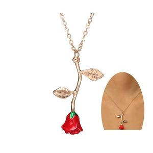 Collane con ciondolo Collana semplice con fiore rosa rossa per donna Girocollo Colore oro Boho Gioielli con ciondoli Regali piacevoli Consegna a goccia P Otvel