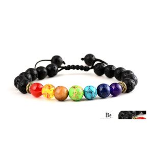 Konst och hantverk 7 chakra armband m￤n kvinnor svart lava healing nce reiki b￶n naturliga sten p￤rlor yoga eterisk olja diffusor drop dhqcv