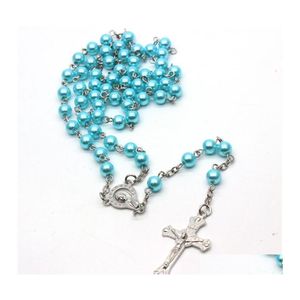 Collares colgantes Religiosos Jes￺s Oraci￳n Alta calidad Pearl 6 mm Rosario Neckalce Joyer￭a Joya Handmade Cross Cross Dhs Drop entrega dhjdz
