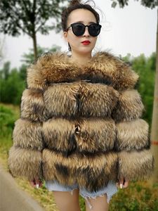 Women's Fur & Faux Raccoon Jacket Women Real Coat Natural Winter Short Female Vest 2023 Arrival