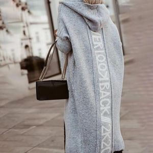 Women's Knits & Tees 2023 Autumn And Winter Mid-length Pocket Cardigan Hooded Letter Knitted European American Sweater CoatWomen's