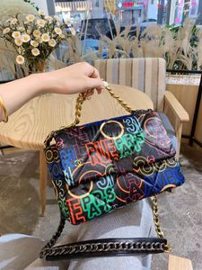 Flap bag graffiti Bags 2022 Luxury Top Designer Brand Fashion Shoulder Handbags Quality Women Thread chains Bag Clutch Purse Cross body totes Artwork wallets