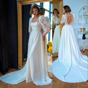 2023 A Line Abiti da sposa Abiti da sposa Sexy Sweetheart Applique in pizzo Illusion Maniche lunghe Piano Lunghezza Custom Boho Beach vestido de novia Plus Size Hollow Back