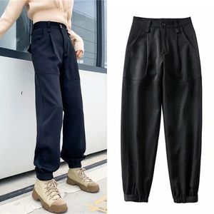 Calça feminina Mulheres Mulheres Simples cor de jogger de cor sólida todas as calças personalizadas Moda Moda High Vail Viagem Blazer Terno Com Multi Pocket Capris