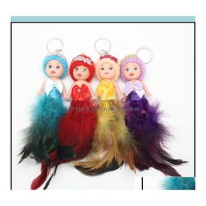 Schlüsselringe Schmuck Prinzessin süße Puppenhuhn Feather Hochzeit Schlüsselbund Anhängerinnen weibliche Tasche Anhänger Plüsch Ball Drop Lieferung 2021 UDBGX DHPG5