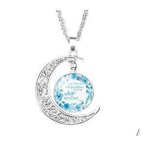 Collane con ciondolo Christian Bible Verse Moon For Women Chiesa cattolica Scrittura Glass Time Gem Cabochon Catene Gioielli di moda Drop Otfvh