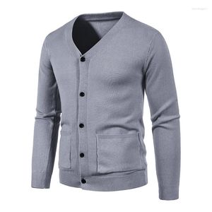 Męskie swetry męskie wiosenne jesienne płaszcz kardigan męski moda szczupły fit dzianin sweter solidne pojedyncze płaszcze piersi top