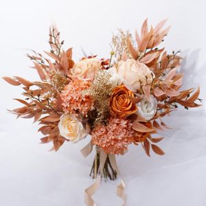 Kwiaty ślubne sesthfar 2023 jasne pomarańczowe bukiet sztuczna róża hortensja urocza boque de noiva
