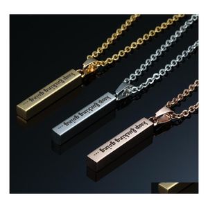 Pendant Necklaces 3 Colors Stainless Steel Inspirational For Women Men Keep Ing Going Engraved Letter Bar Chains Personalized Drop D Otpzq