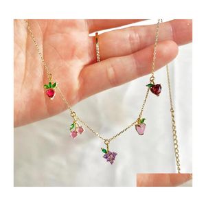 Colares de pingentes Colar de frutas fofas 18K Bling Zircon Crystal Jewelry para Girl A12Z Drop Delivery Pingents Dhb5s