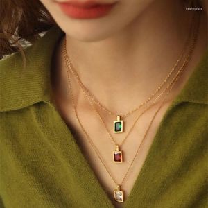 Chains 925 Sterling Silver Korea Dongdaemun Color Gemstone Necklace Women's Retro Fashion Clavicle Chain Simple Sweater ChainChains Heal