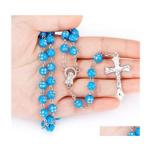 Anhänger Halsketten Jesus Kreuz Halskette für Frauen Handgemachte religiöse Gebetskette Lange Rosenkranzketten Modeschmuck DHS Drop Lieferung DHRMF