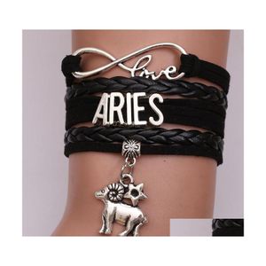 Braccialetti Charm 12 Segno zodiacale Love Infinity for Women Men Oroscopio Lettere in pelle intrecciata Wrap Bangle Fashion Gioielli fai -da -te dro ot3ku